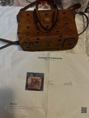 MCM Cognac Visetos Monogram Satchel with Crossbody Strap